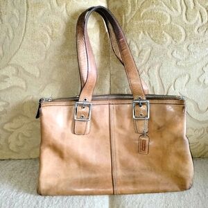 Vintage Coach leather satchel bag brown zipped